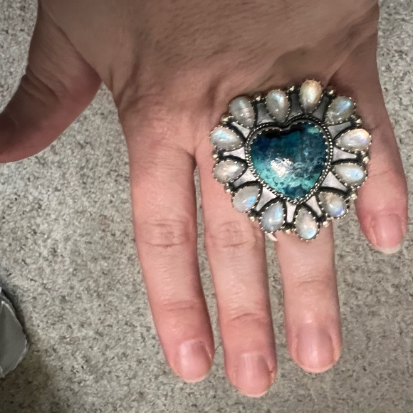 Sterling silver adjustable shattuckite heart cluster ring - Picture 2 of 4